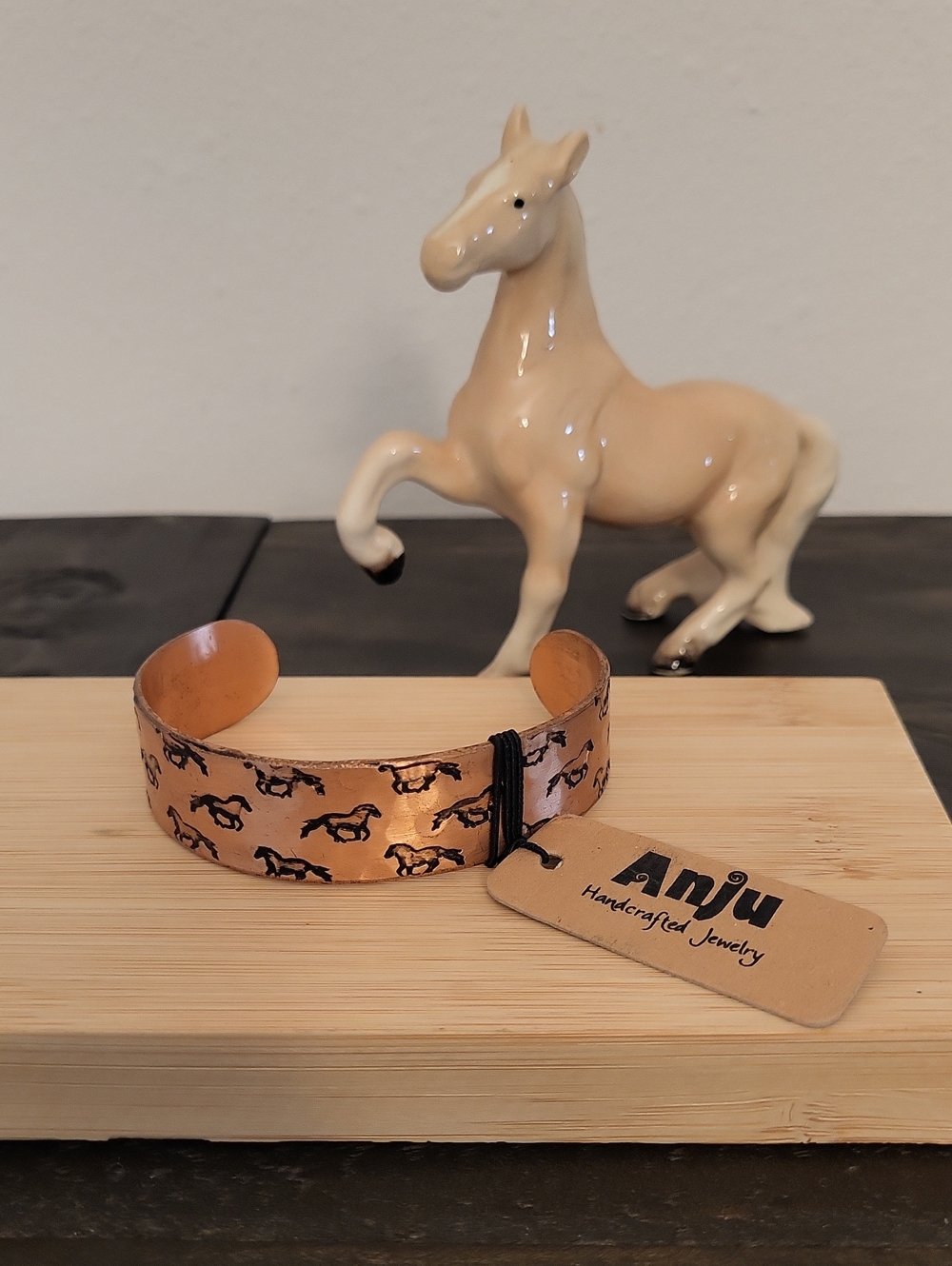 Anju Copper Hammered Engraved Galloping Horses Cuff Bracelet